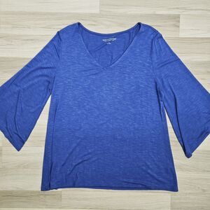 SOFT SURROUNDINGS Womens Blue V-Neck 3/4 Bell Sleeve Size Large